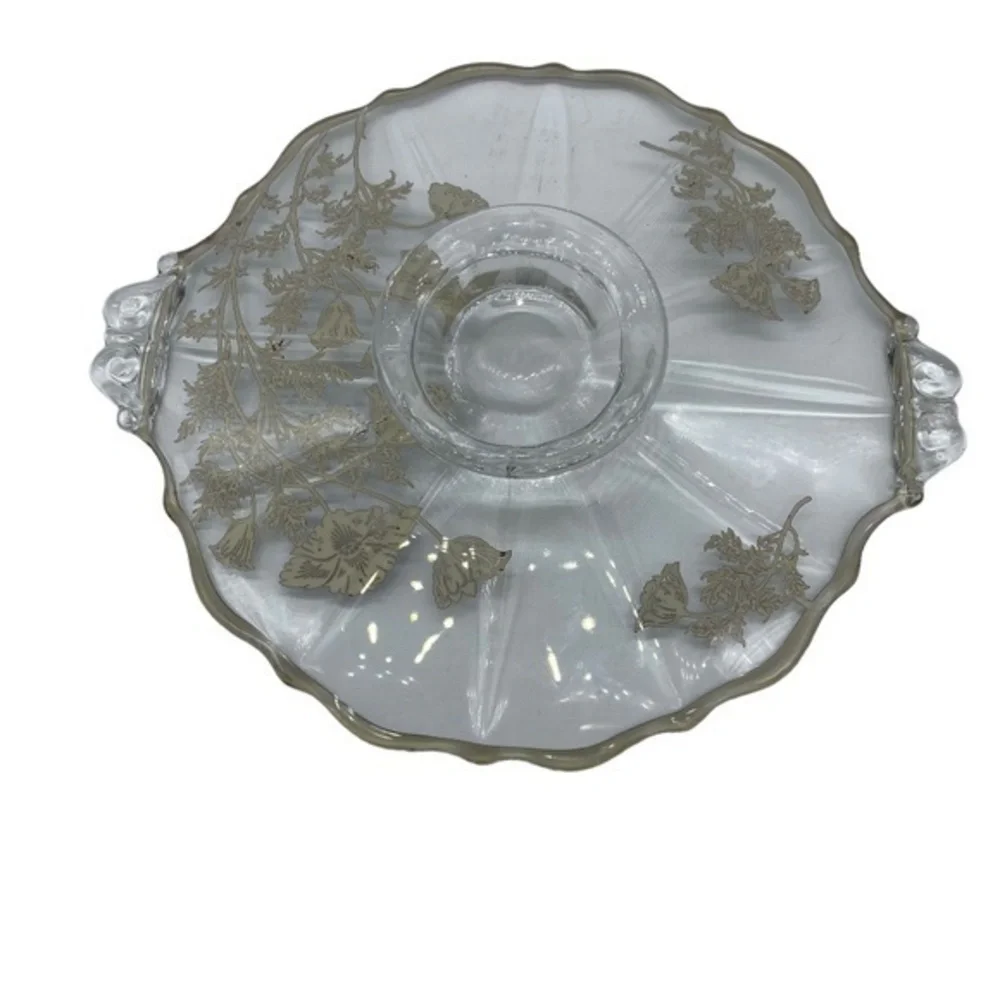 Vintage Silver City Glass Co. Floral Pattern Silver Pedestal Bon Bon Plate